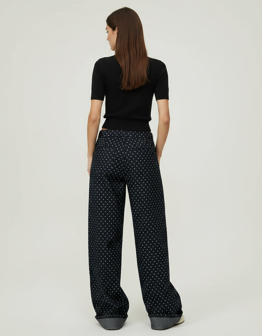 Pantalon Fluide Noir Ample Pois Décontracté Femme - Viscose - vue 2
