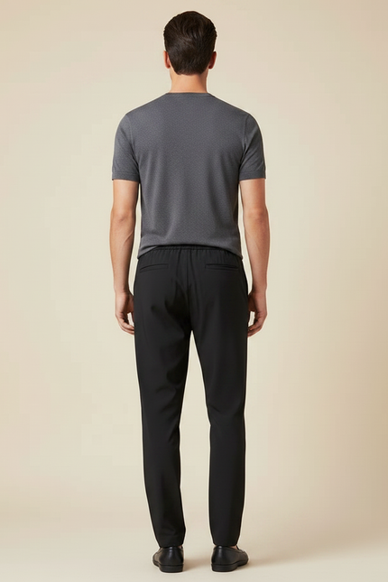 Pantalon Fluide Homme Noir Coupe Ample Polyester - vue 2