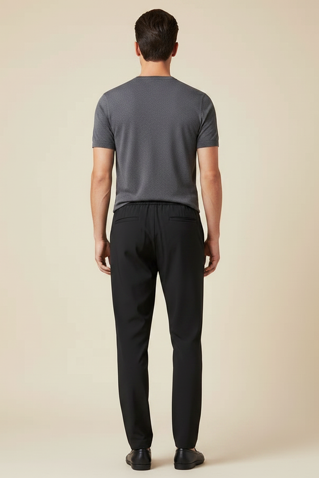 Pantalon Fluide Homme Noir Coupe Ample Polyester - vue 2