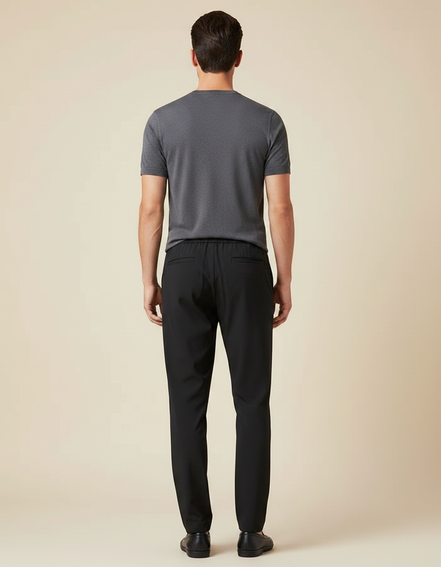 Pantalon Fluide Homme Noir Coupe Ample Polyester - vue 2