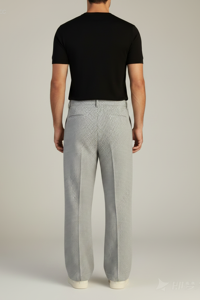 Pantalon Fluide Gris Motif Texturé Ample Décontracté Homme - Maille - vue 2