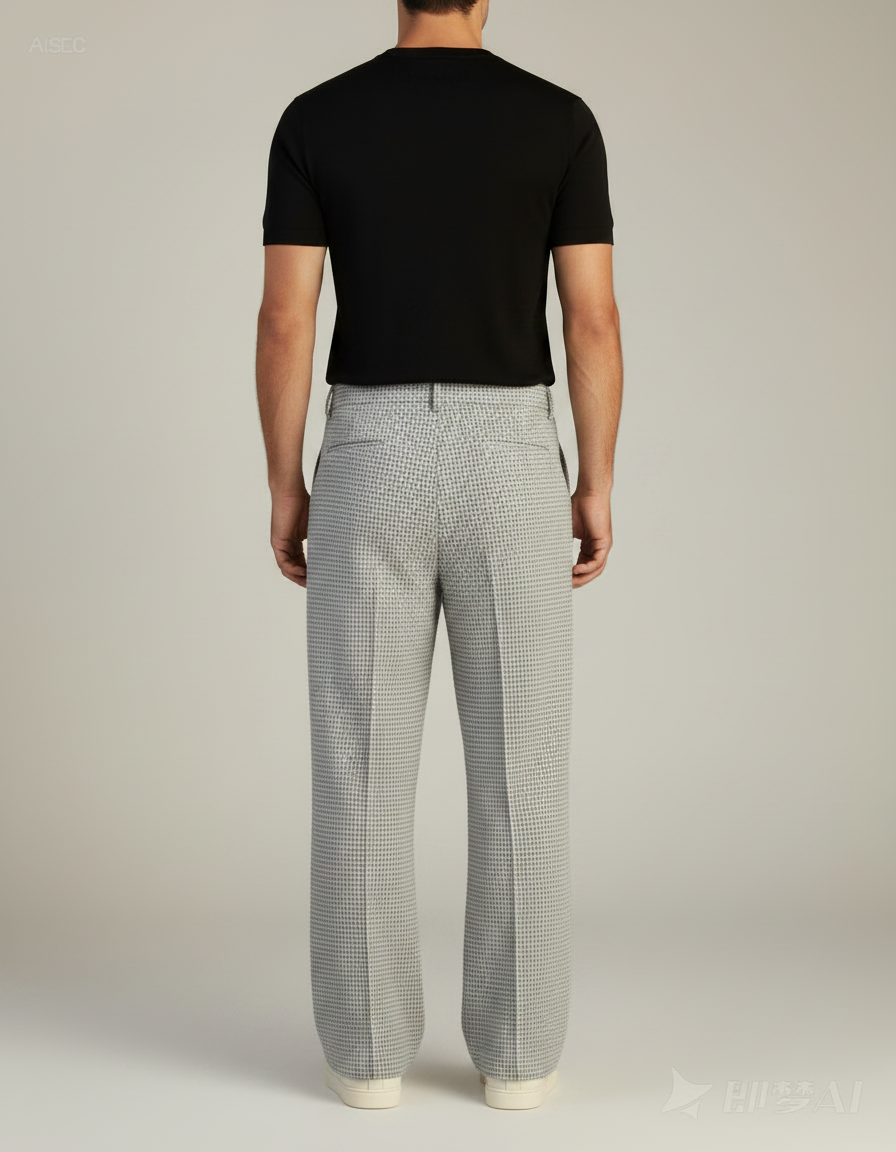 Pantalon Fluide Gris Motif Texturé Ample Décontracté Homme - Maille - vue 2