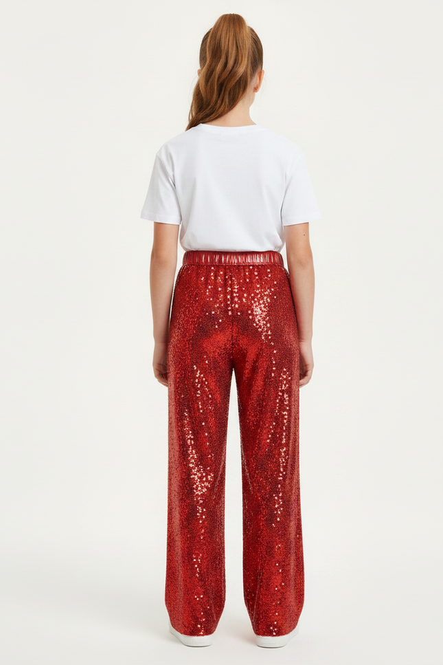 Pantalon Fluide Rouge Pailleté Ample Large Enfant - Polyester - vue 2