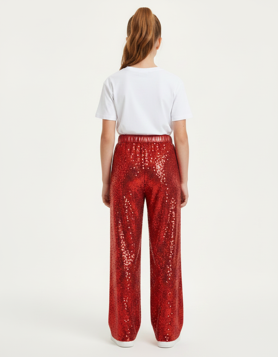 Pantalon Fluide Rouge Pailleté Ample Large Enfant - Polyester - vue 2