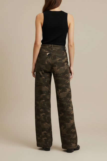 Pantalon Fluide Camouflage Vert Militaire Ample Confortable - Kaki Coton - vue 2