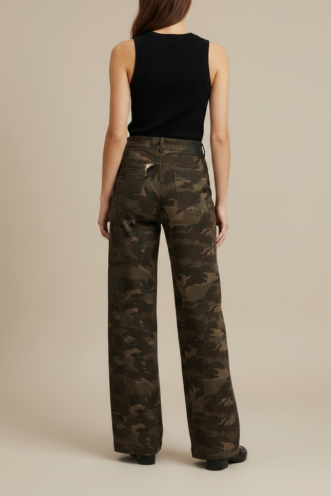Pantalon Fluide Camouflage Vert Militaire Ample Confortable - Kaki Coton - vue 2