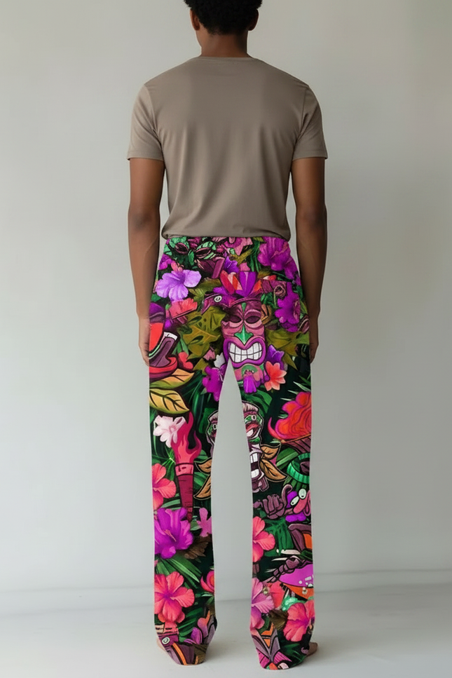 Pantalon Fluide Imprimé Totem Floral Tropical Ample Homme - Multicolore Viscose - vue 2