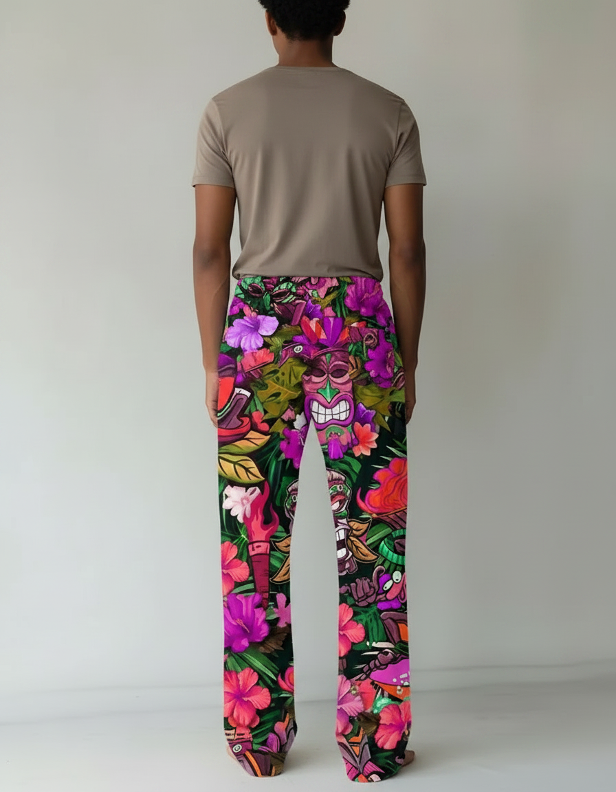 Pantalon Fluide Imprimé Totem Floral Tropical Ample Homme - Multicolore Viscose - vue 2