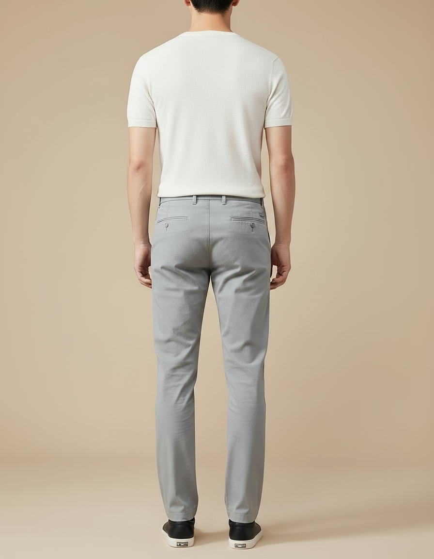 Pantalon Fluide Gris Droit Décontracté Homme Coton - vue 2