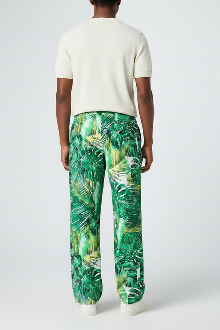 Pantalon Fluide Imprimé Tropical Ample Vert Homme - Viscose - vue 2