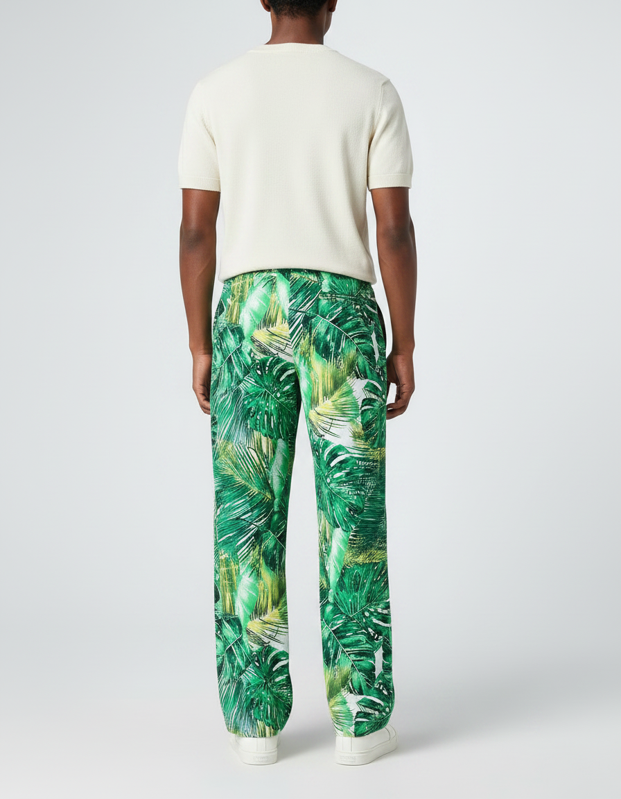 Pantalon Fluide Imprimé Tropical Ample Vert Homme - Viscose - vue 2