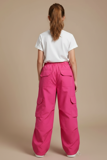 Pantalon Fluide Cargo Rose Ample Enfant Décontracté Streetwear - Polyester - vue 2