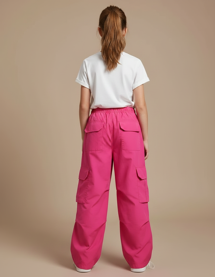 Pantalon Fluide Cargo Rose Ample Enfant Décontracté Streetwear - Polyester - vue 2