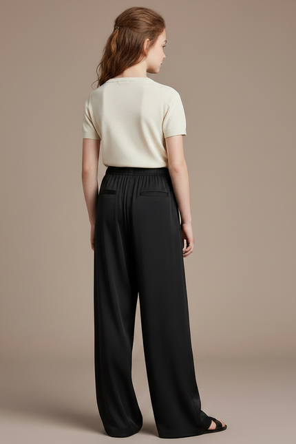 Pantalon Fluide Noir Ample Satiné Taille Élastique - vue 2