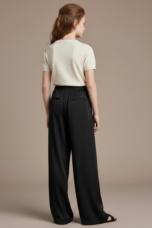 Pantalon Fluide Noir Ample Satiné Taille Élastique - vue 2