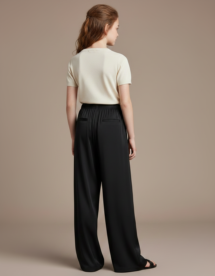 Pantalon Fluide Noir Ample Satiné Taille Élastique - vue 2