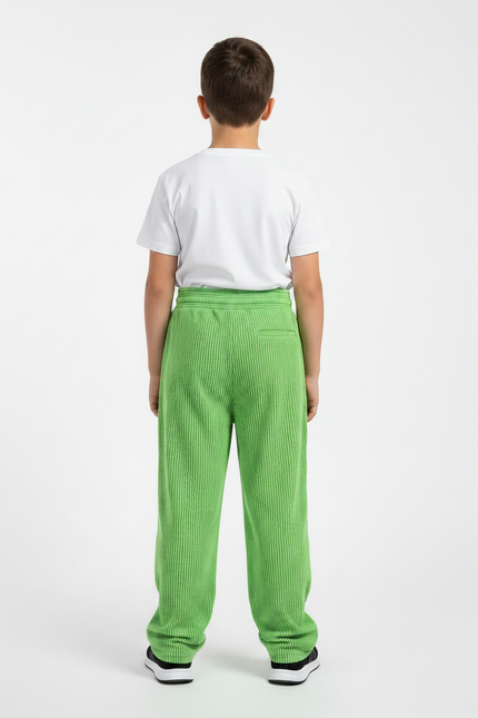 Pantalon Fluide Garçon Vert Coupe Ample - Cordé - vue 2