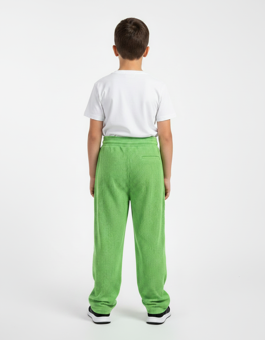 Pantalon Fluide Garçon Vert Coupe Ample - Cordé - vue 2