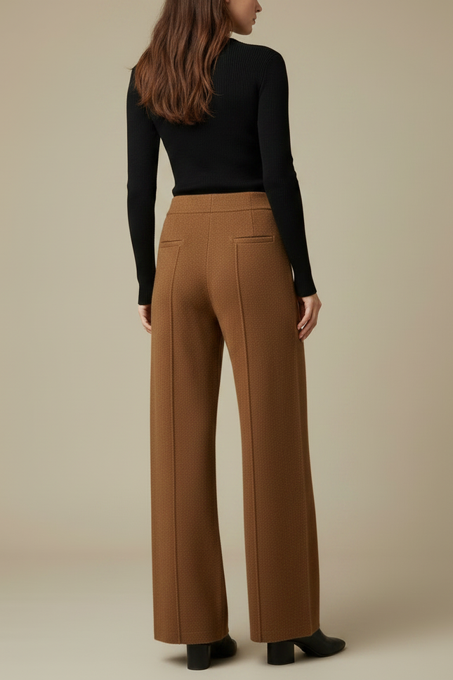 Pantalon Fluide Marron Laine Ample Décontracté Élégant - vue 2