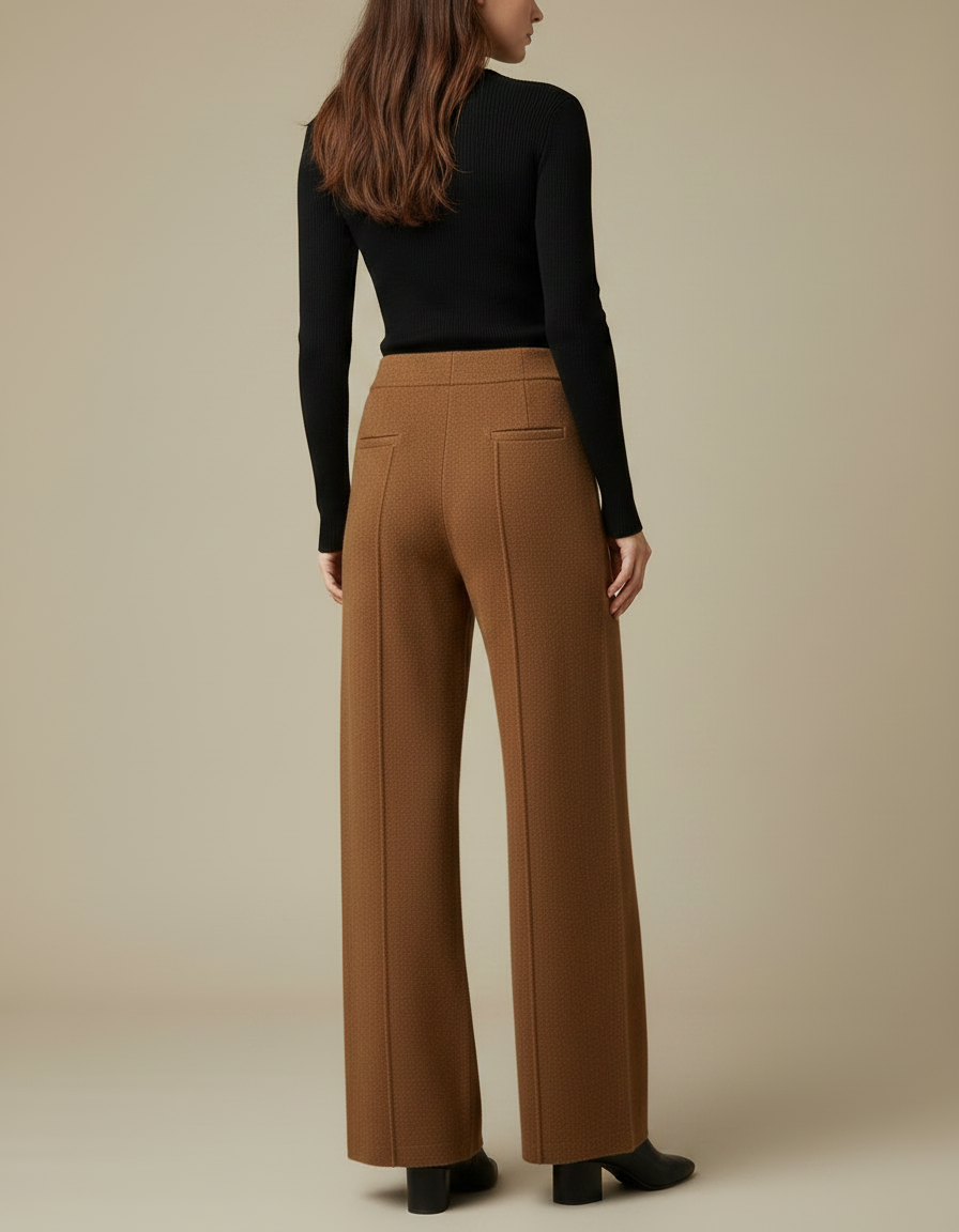 Pantalon Fluide Marron Laine Ample Décontracté Élégant - vue 2