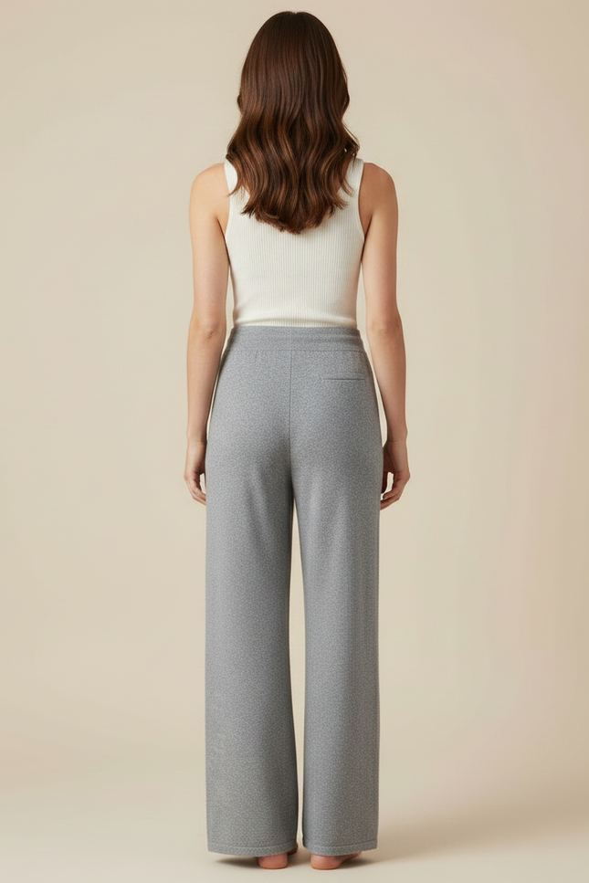 Pantalon Fluide Gris Maille Ample Cordon Décontracté Femme - vue 2