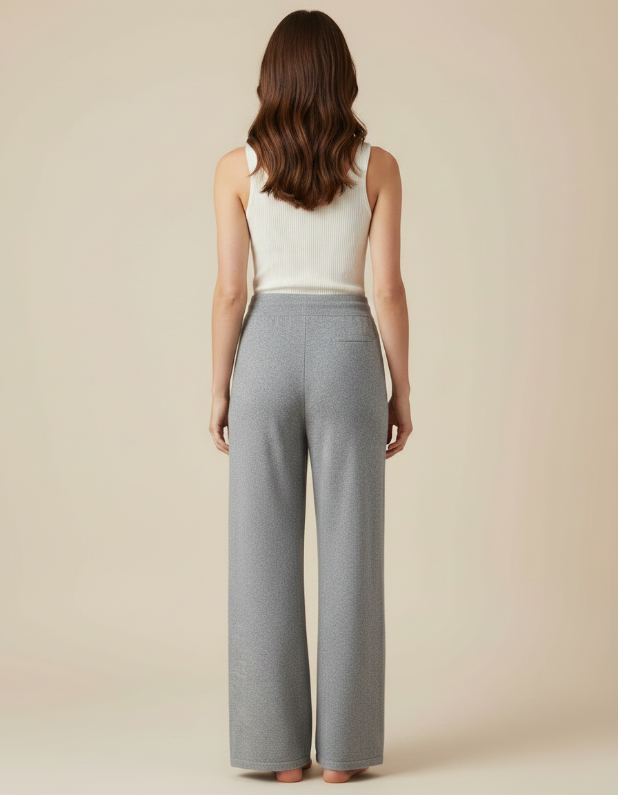 Pantalon Fluide Gris Maille Ample Cordon Décontracté Femme - vue 2