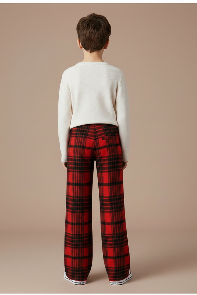 Pantalon Fluide Rouge Carreaux Écossais Laine Ample - vue 2