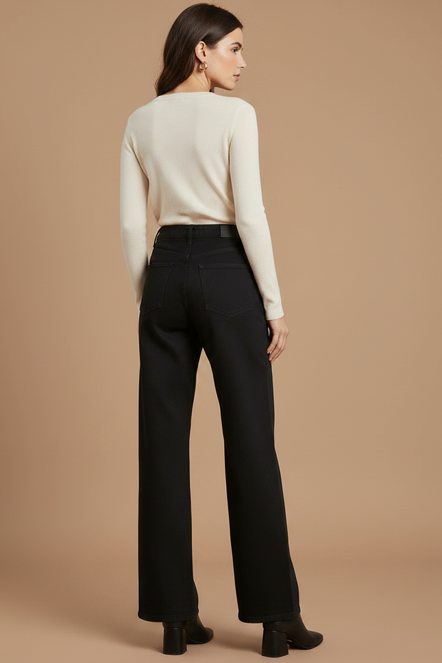 Pantalon Fluide Noir Ample Taille Haute Jean Large - vue 2
