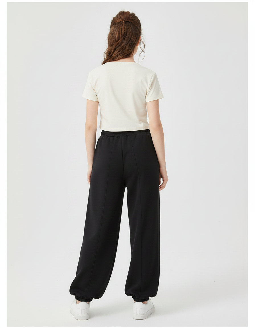 Pantalon Fluide Noir Ample Décontracté Confortable Enfant - Molleton - vue 2