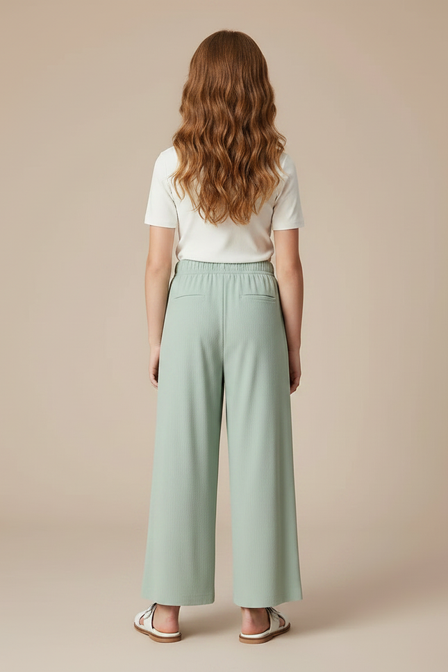 Pantalon Fluide Vert Menthe Ample Confortable Fille - Maille - vue 2