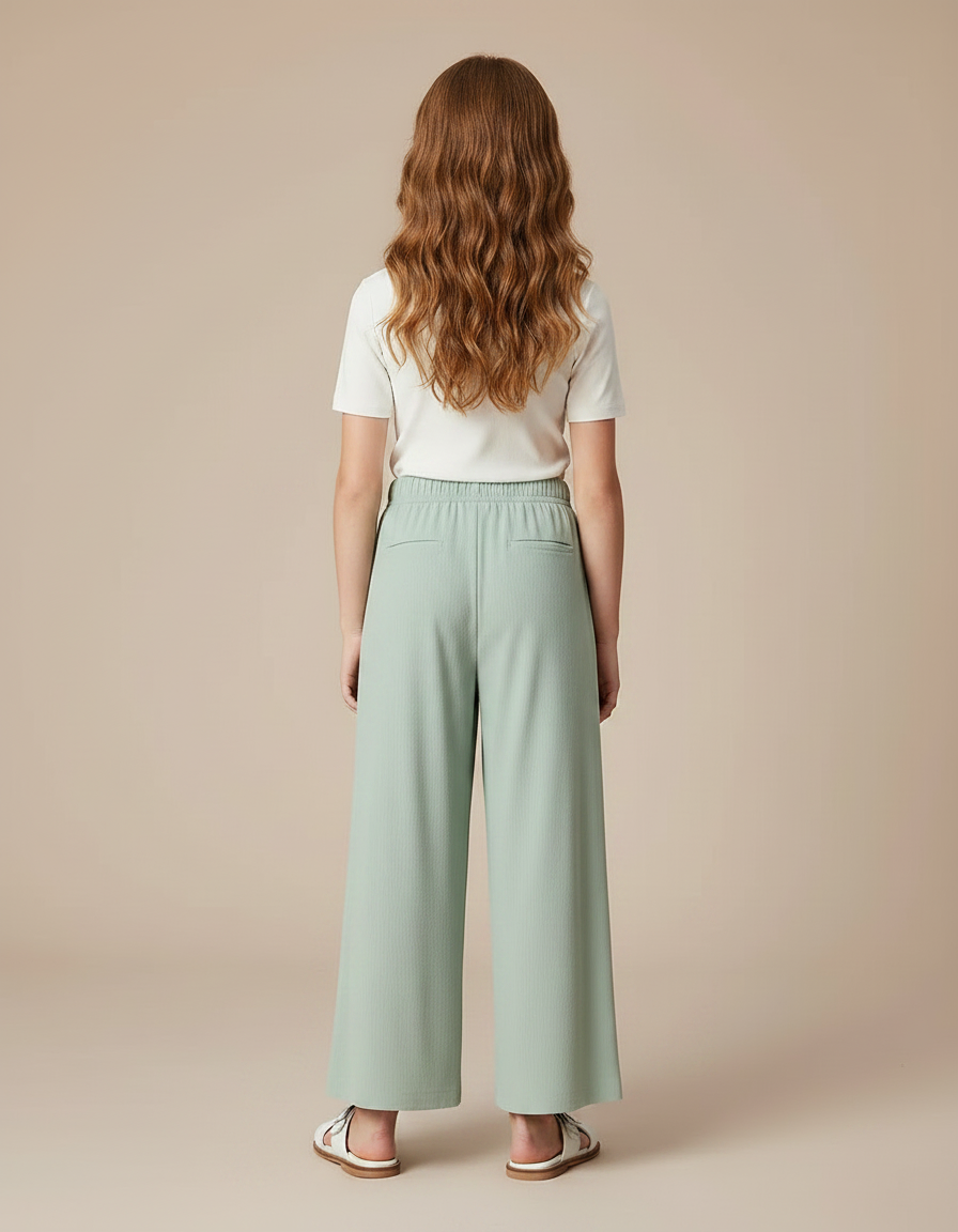 Pantalon Fluide Vert Menthe Ample Confortable Fille - Maille - vue 2