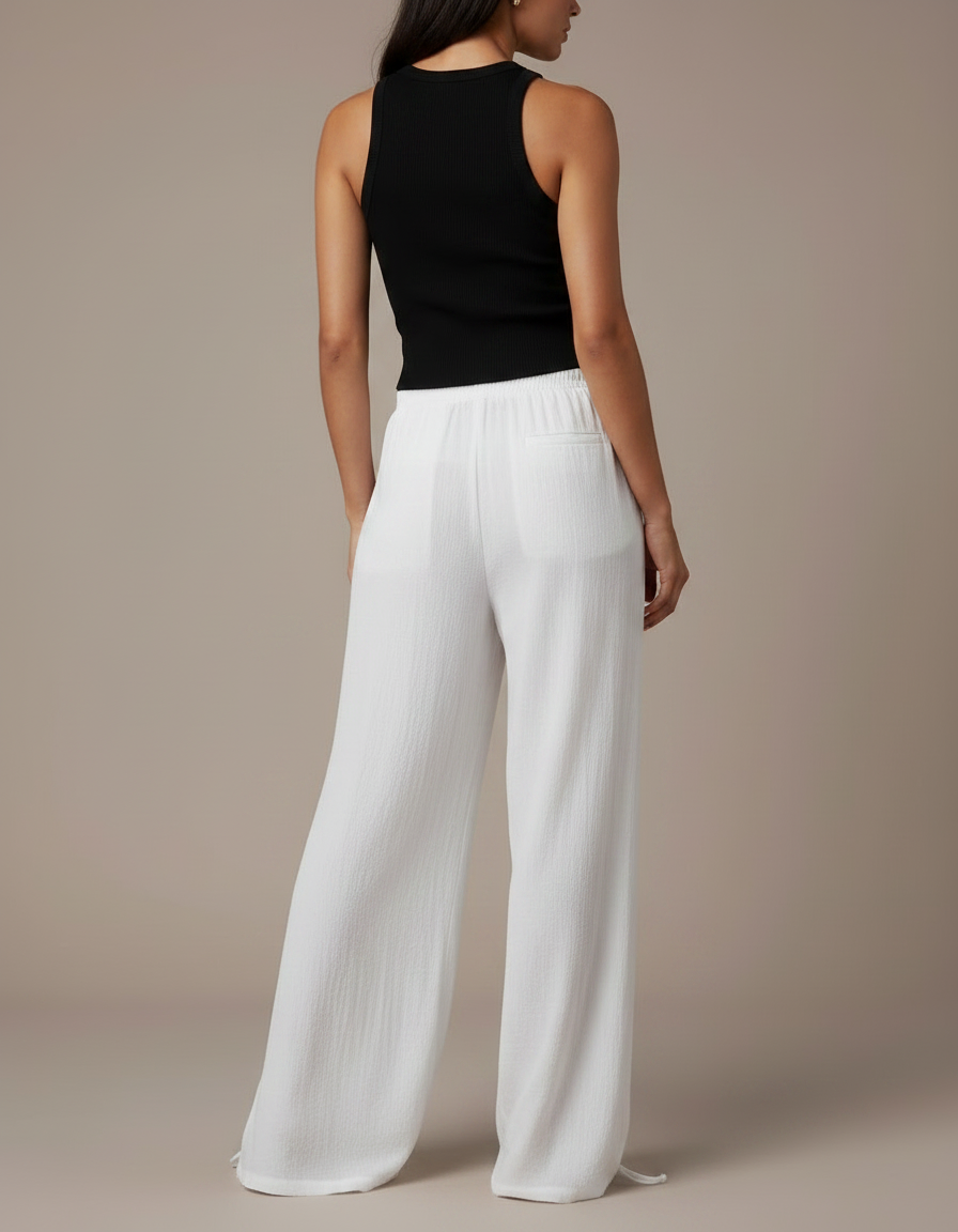 Pantalon Fluide Blanc Ample Coton Lin Femme - vue 2