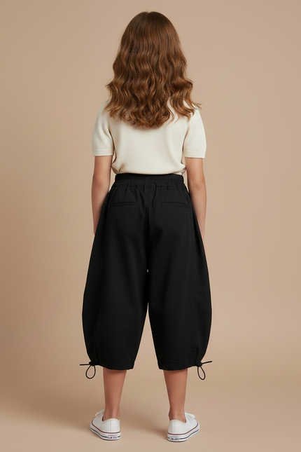 Pantalon Fluide Noir Ample Cordon Décontracté Enfant - Toile - vue 2