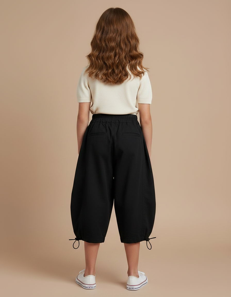 Pantalon Fluide Noir Ample Cordon Décontracté Enfant - Toile - vue 2