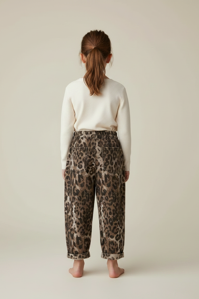 Pantalon Fluide Léopard Marron Ample Enfant Coton - Molleton - vue 2