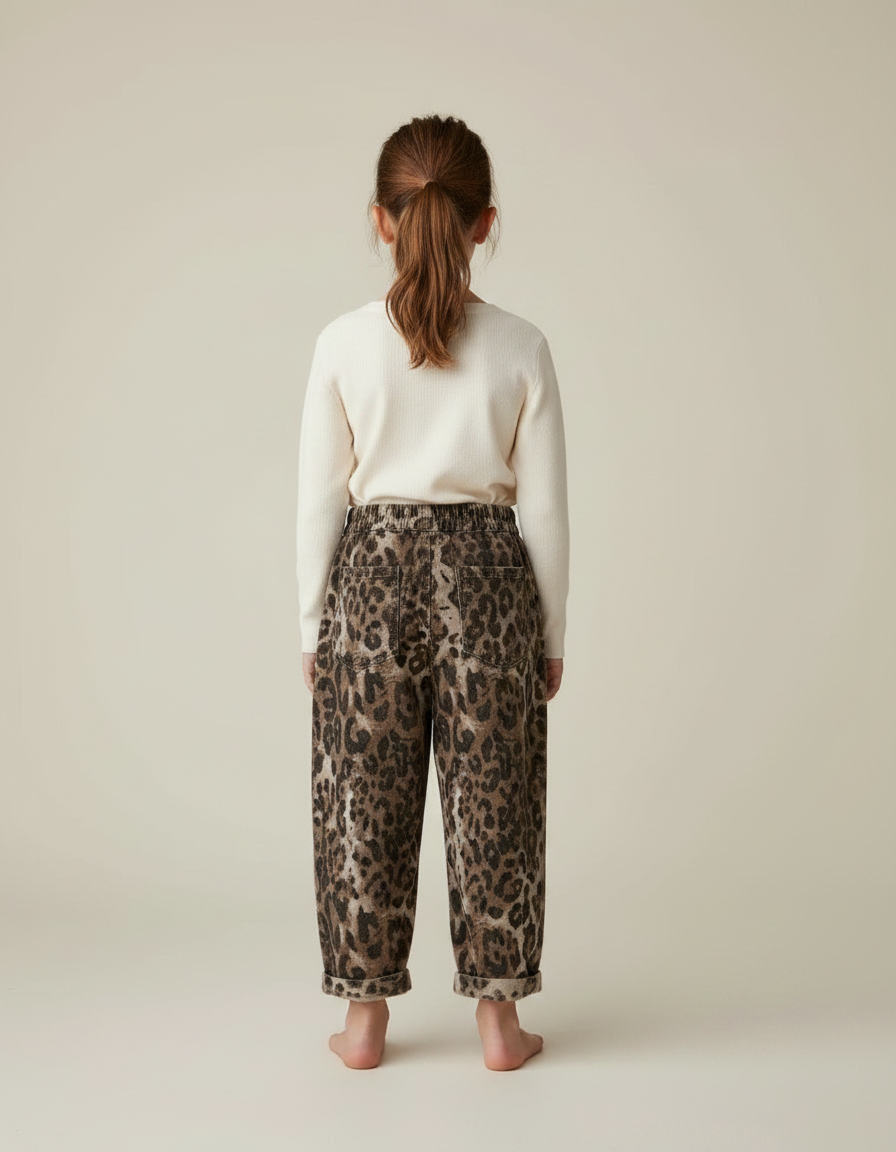 Pantalon Fluide Léopard Marron Ample Enfant Coton - Molleton - vue 2