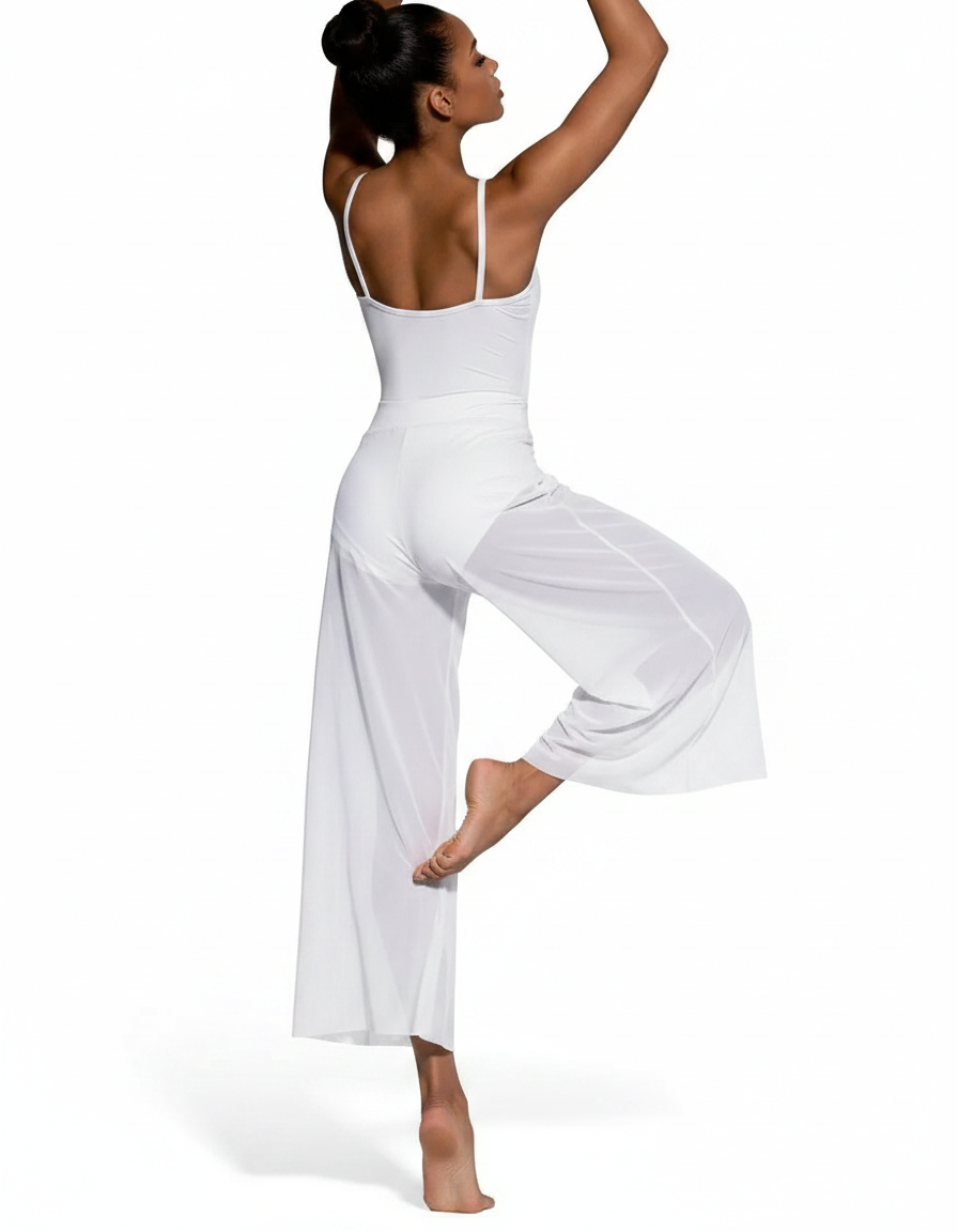 Pantalon Fluide Blanc Transparent Ample Large Élégant - Polyester