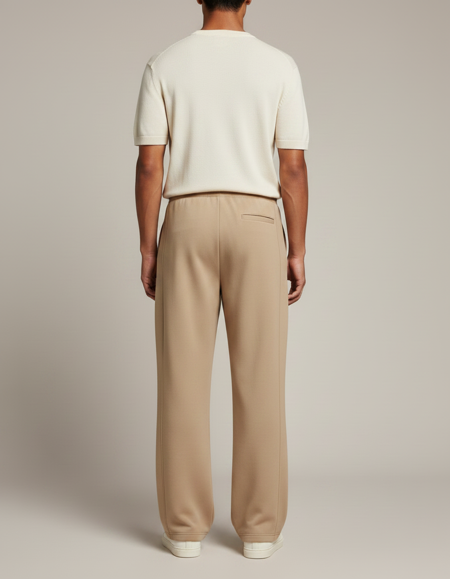 Pantalon Fluide Homme Taille Élastique - Beige Maille - vue 2