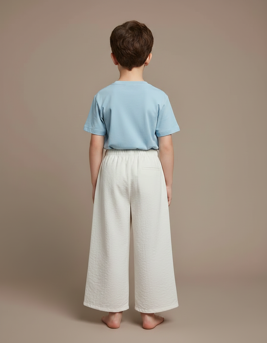 Pantalon Fluide Crème Ample Droit Confortable Enfant - Beige Lin - vue 2