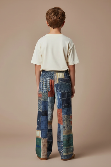 Pantalon Fluide Patchwork Multicolore Ample Décontracté Garçon - Tweed - vue 2