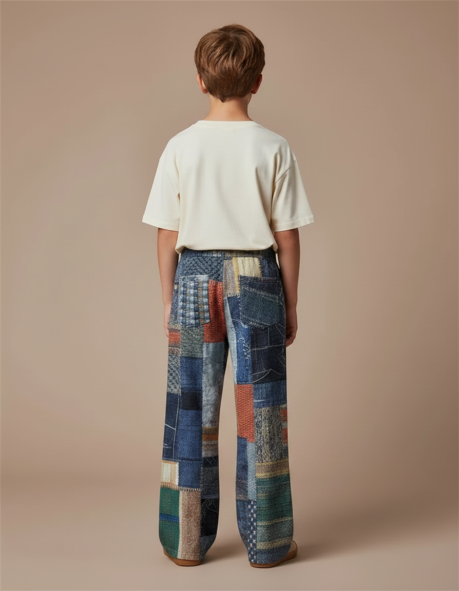 Pantalon Fluide Patchwork Multicolore Ample Décontracté Garçon - Tweed - vue 2