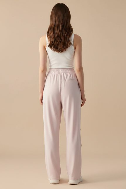 Pantalon Fluide Rose Drapé Ample Taille Élastiquée - Polyester - vue 2