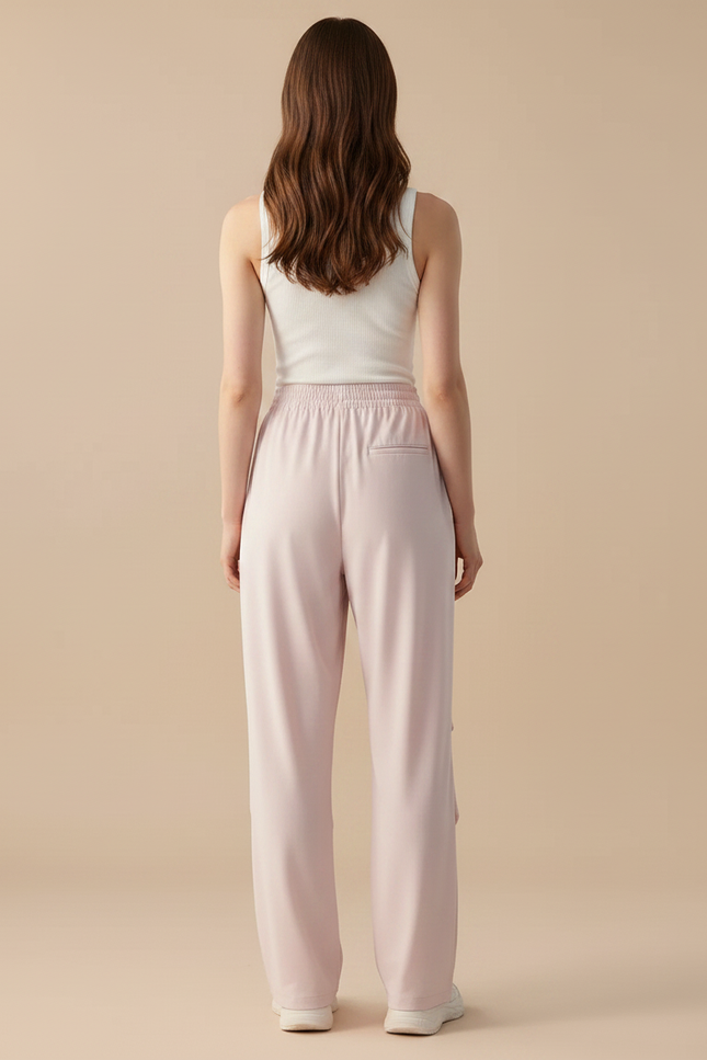 Pantalon Fluide Rose Drapé Ample Taille Élastiquée - Polyester - vue 2