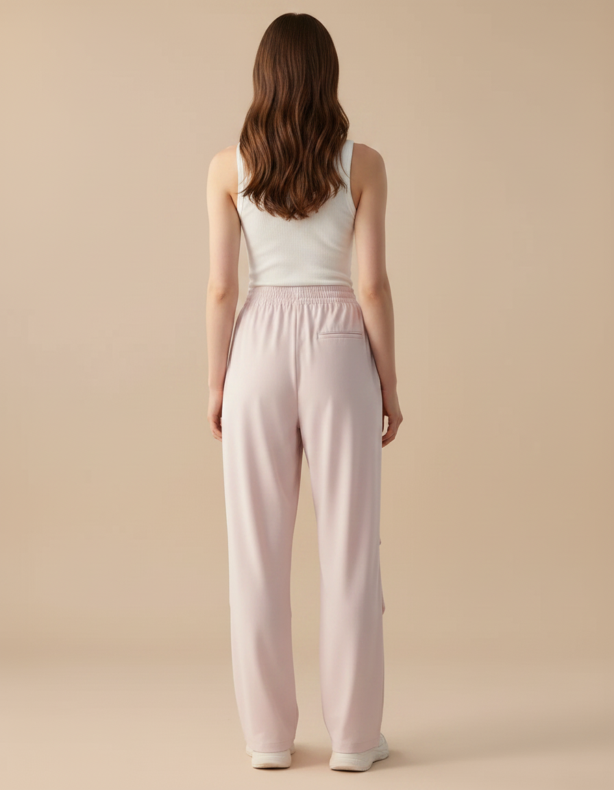 Pantalon Fluide Rose Drapé Ample Taille Élastiquée - Polyester - vue 2