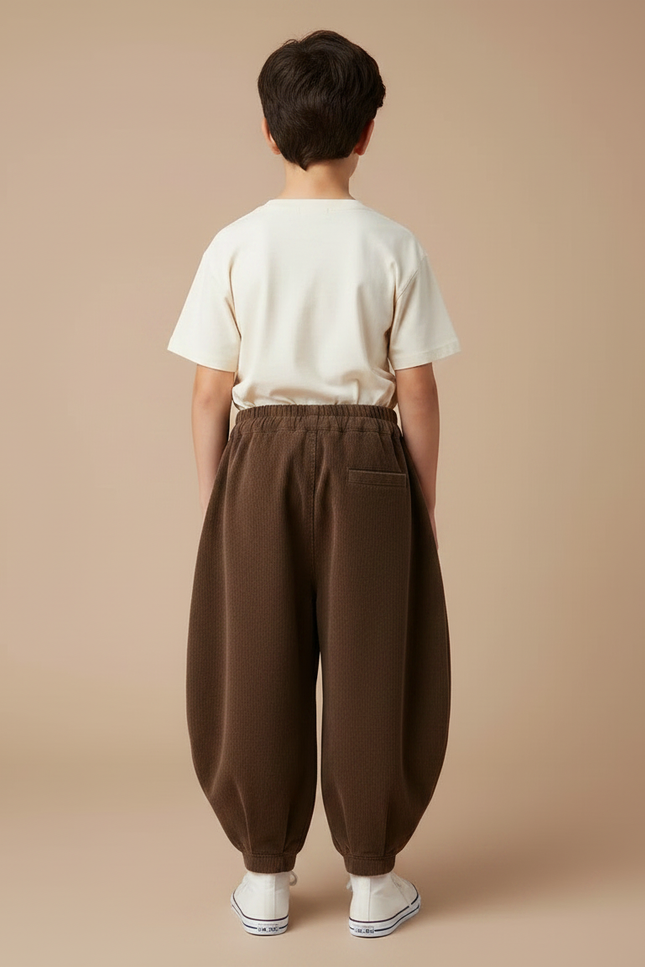 Pantalon Fluide Marron Côtelé Harem Ample Enfant - Cordé - vue 2