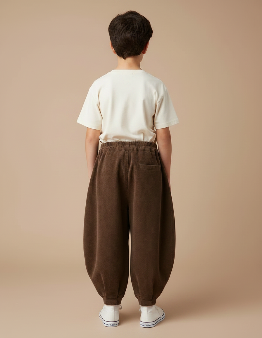 Pantalon Fluide Marron Côtelé Harem Ample Enfant - Cordé - vue 2