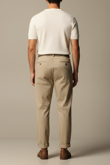 Pantalon Fluide Beige Coton Décontracté Ceinture Cordon - vue 2