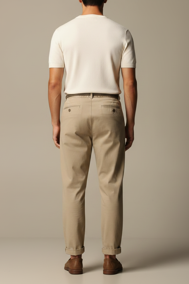 Pantalon Fluide Beige Coton Décontracté Ceinture Cordon - vue 2