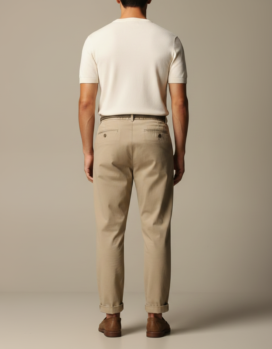 Pantalon Fluide Beige Coton Décontracté Ceinture Cordon - vue 2