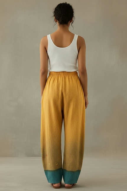 Pantalon Fluide Jaune Ample Imprimé Animaux Décontracté - Lin - vue 2